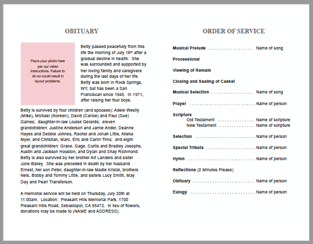Pink Marble Funeral Program Template