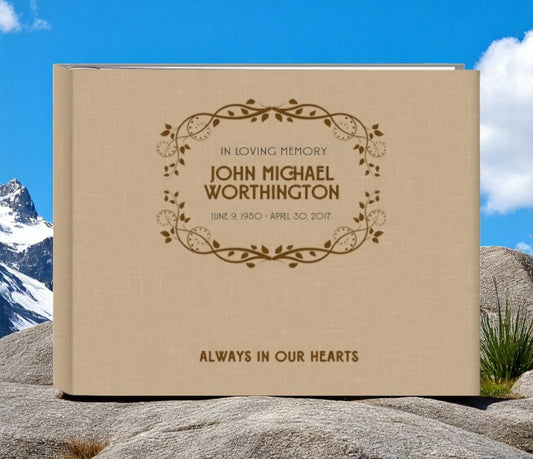 Always In Our Hearts Linen Funeral Guest Book