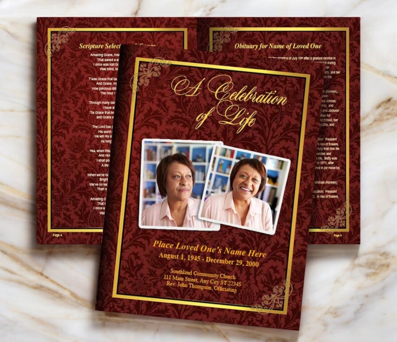 Burgundy Funeral Booklet Template