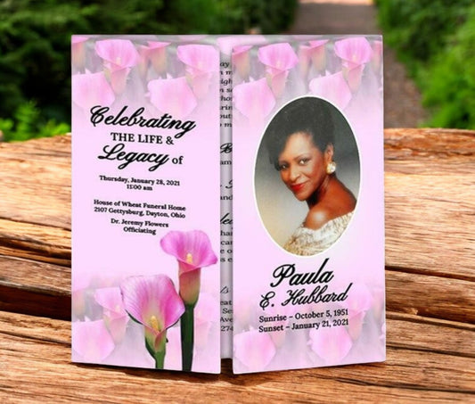 Pink Calle Lilies Gatefold Funeral Program Template