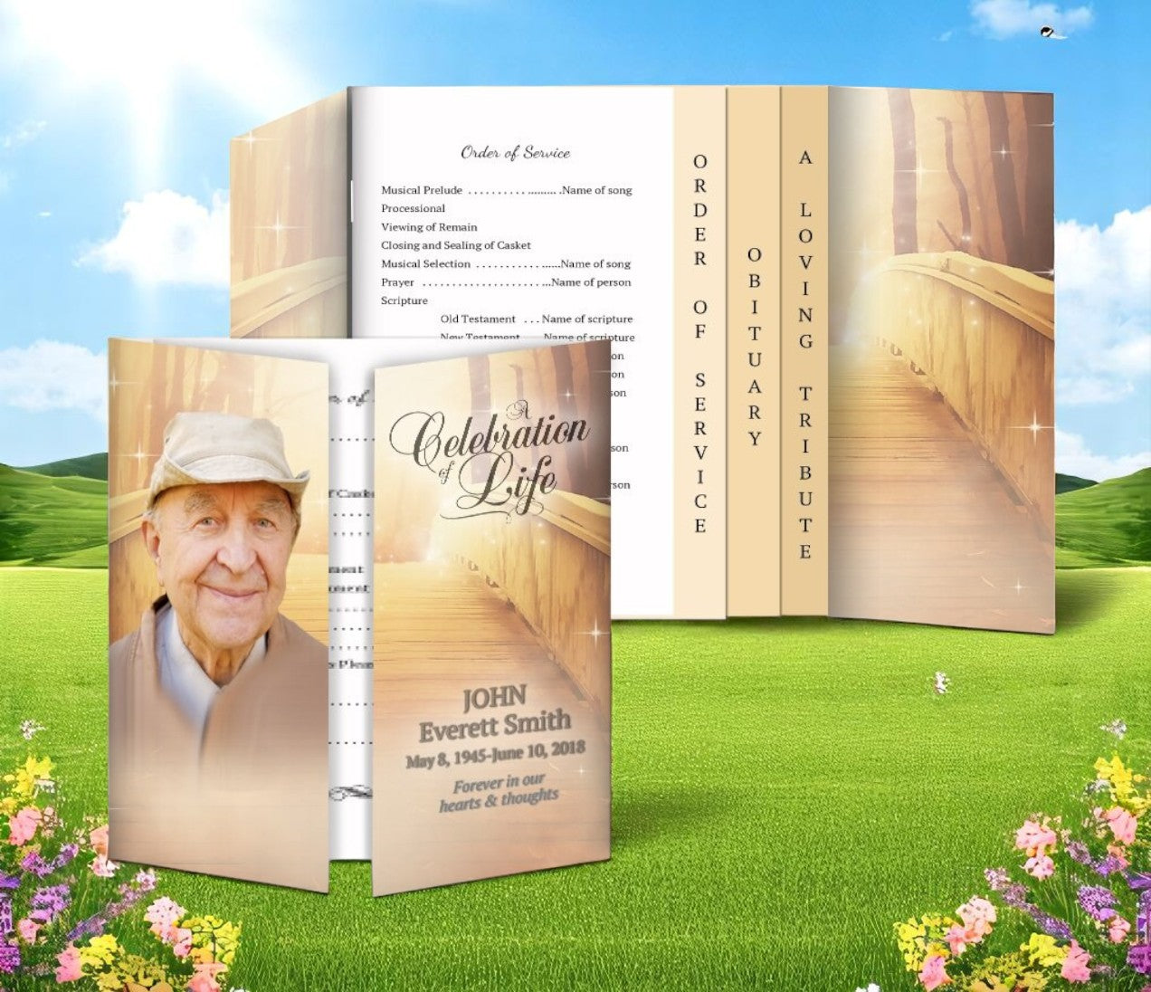 Crossing Gatefold-Graduated Combo Funeral Program Design & Print (Pack of 50)
