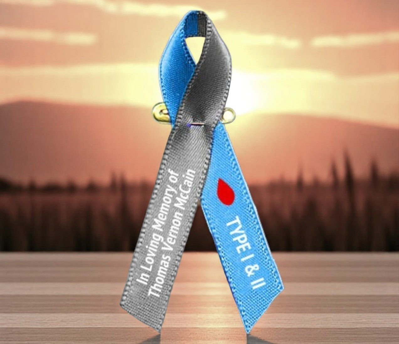 Diabetes Personalized Awareness Ribbon (Teal-Gray) Pack of 10