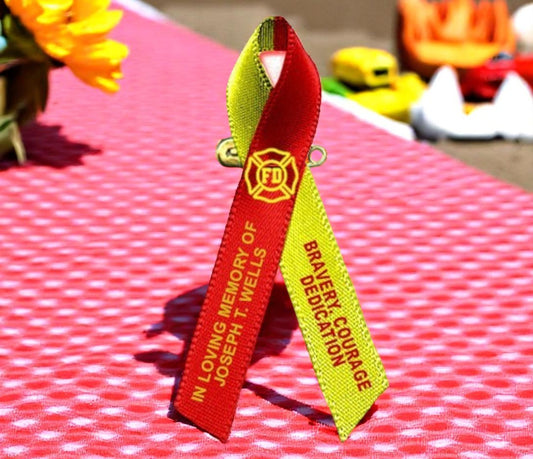 Red Yellow Awareness Ribbon Fireman/Firefighter - Pack of 10