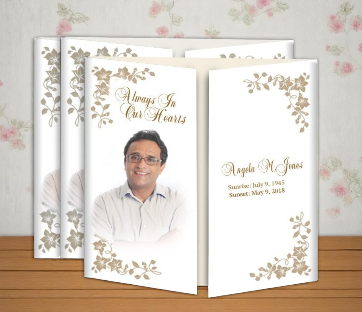 Floral Corners Gatefold Funeral Program Design & Print (Pack of 50)
