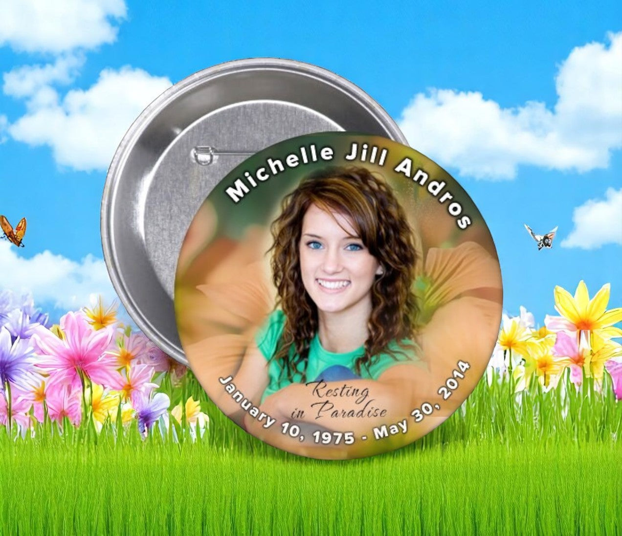 Peach Floral Memorial Button (Pack of 10)