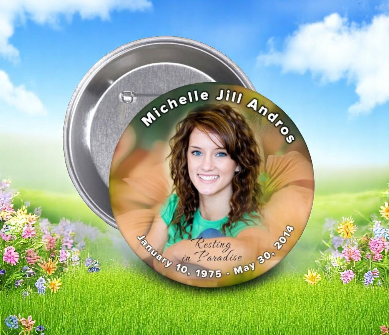 Peach Floral Memorial Button (Pack of 10)