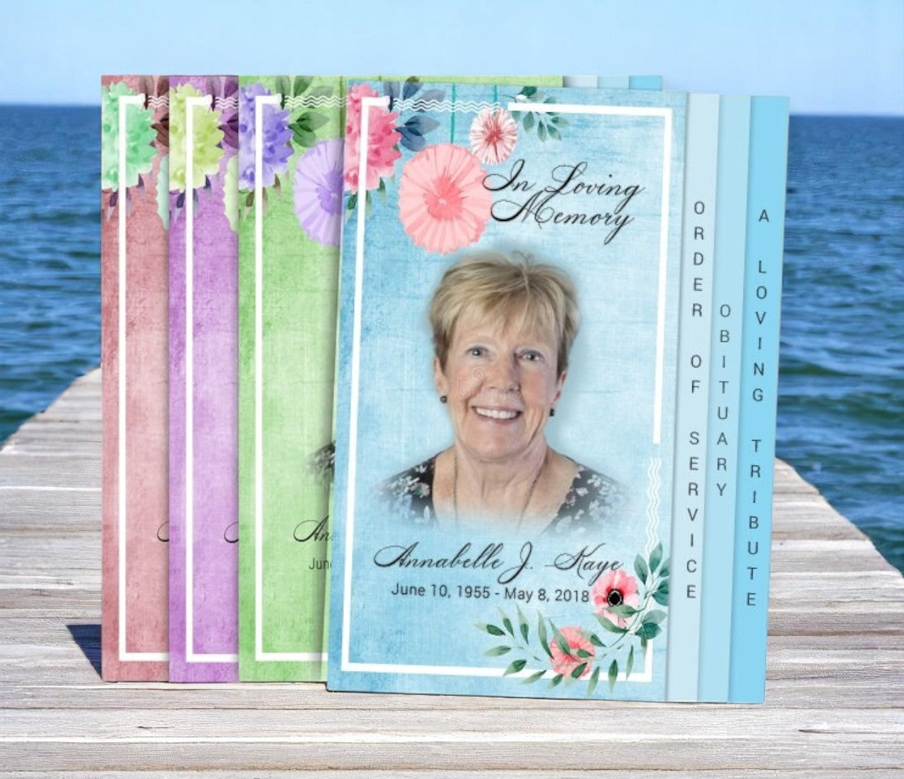 Florals 8-Sided Graduated Funeral Program Design & Print (Pack 50)