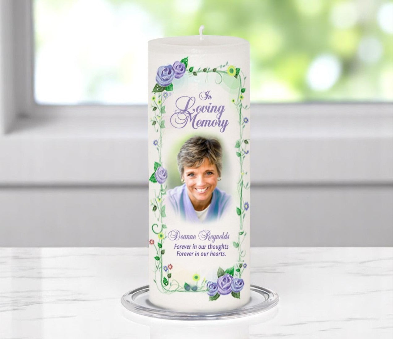 Flourish Personalized Wax Pillar Memorial Candle