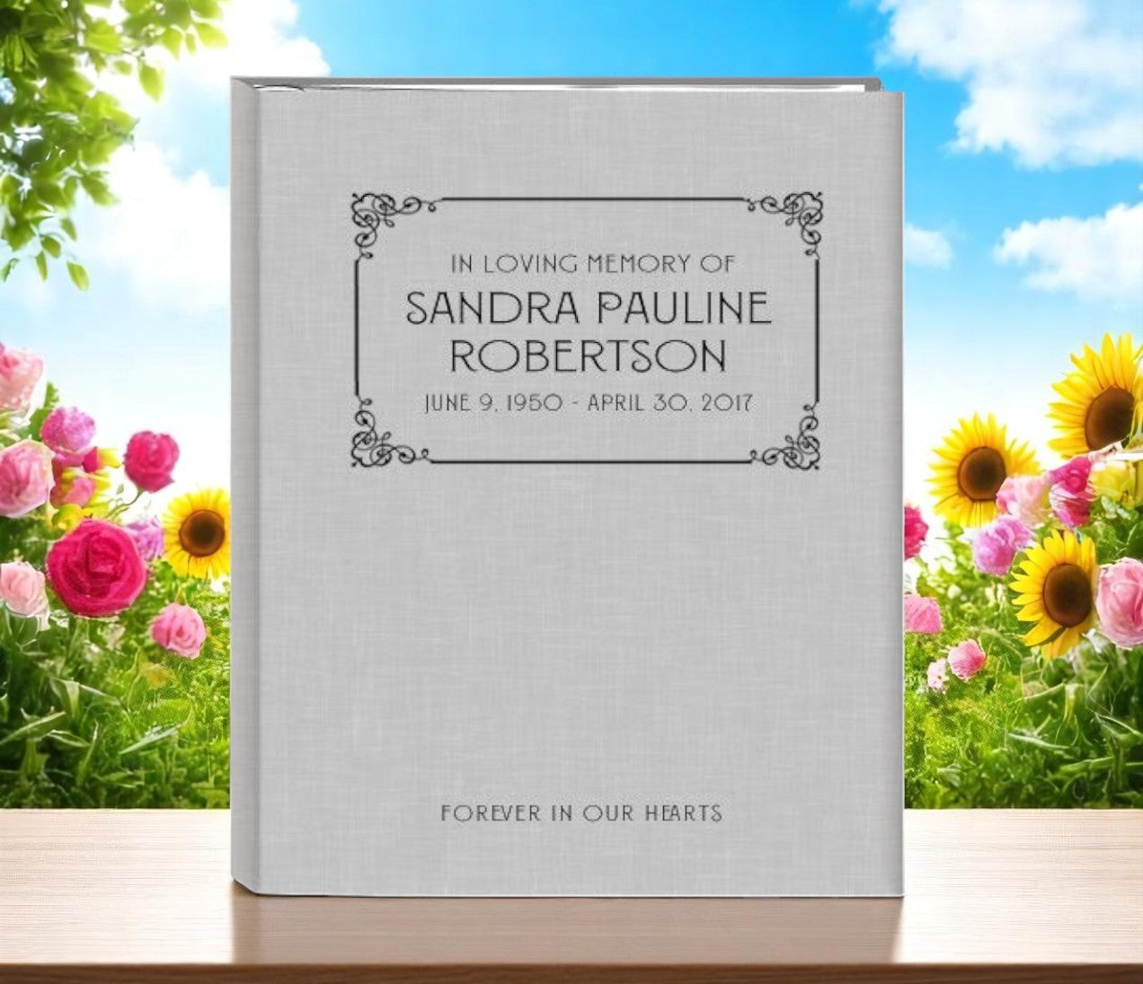 Forever In Our Hearts Linen Funeral Guest Book