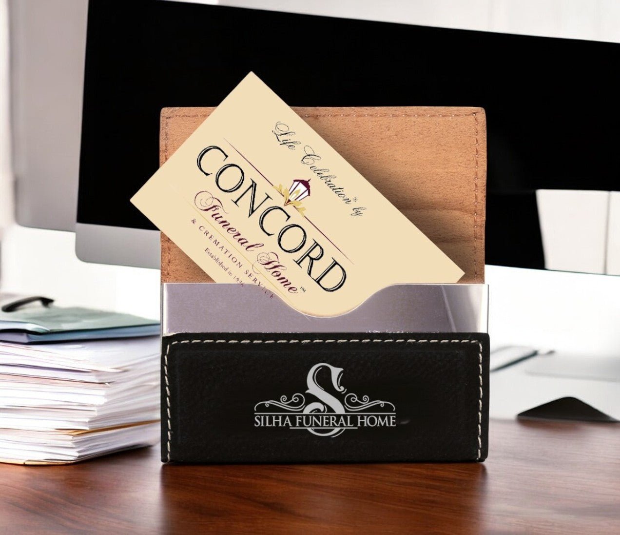 Funeral Home Engraved Leatherette Business Card Holder - The Funeral Program Site Funeral Program-Site Funeral Programs & Templates Funeral Home Engraved Leatherette Business Card Holder - The Funeral Program Site Funeral Program-Site Funeral Programs & Templates