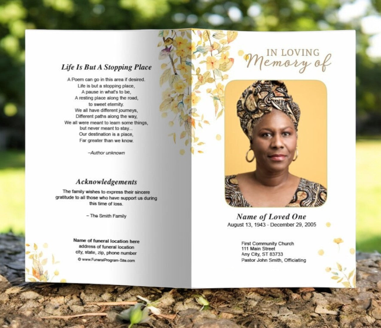 Linen Watercolor Funeral Program Template