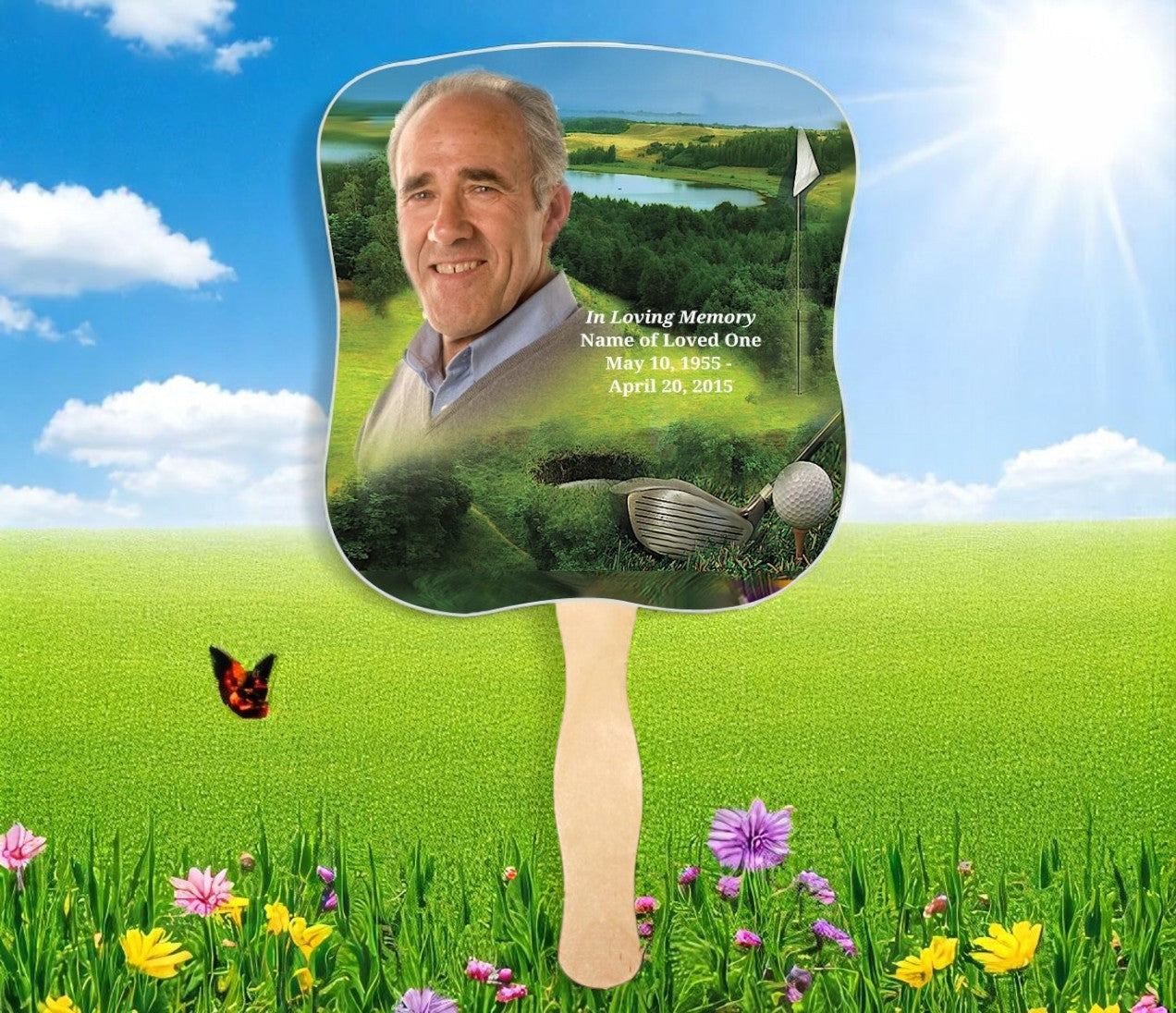 Golfer Memorial Fan With Wooden Handle (Pack of 10)