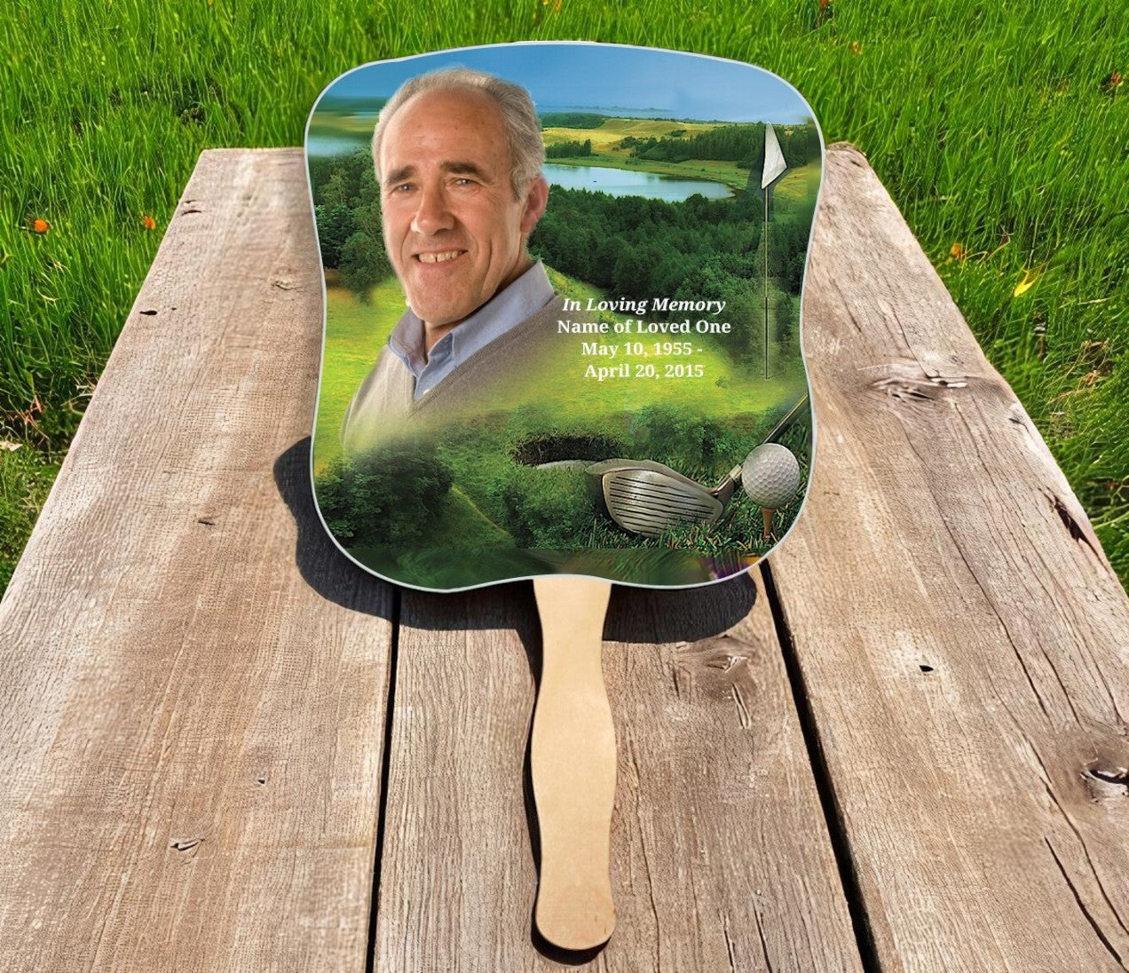 Golfer Memorial Fan With Wooden Handle (Pack of 10)