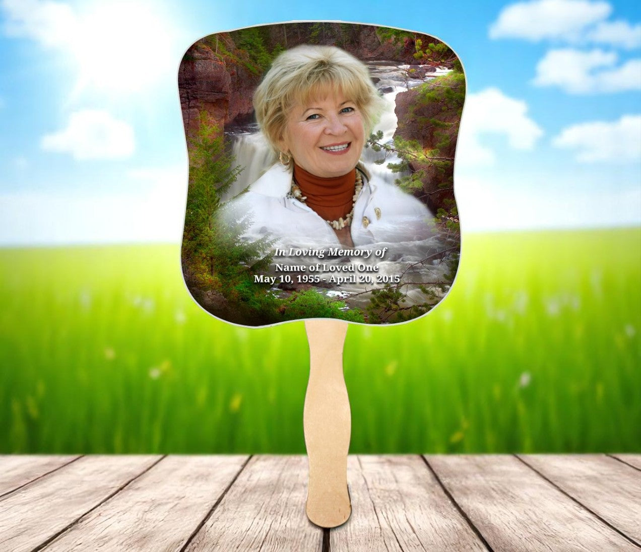Graceful Memorial Fan With Wooden Handle (Pack of 10)