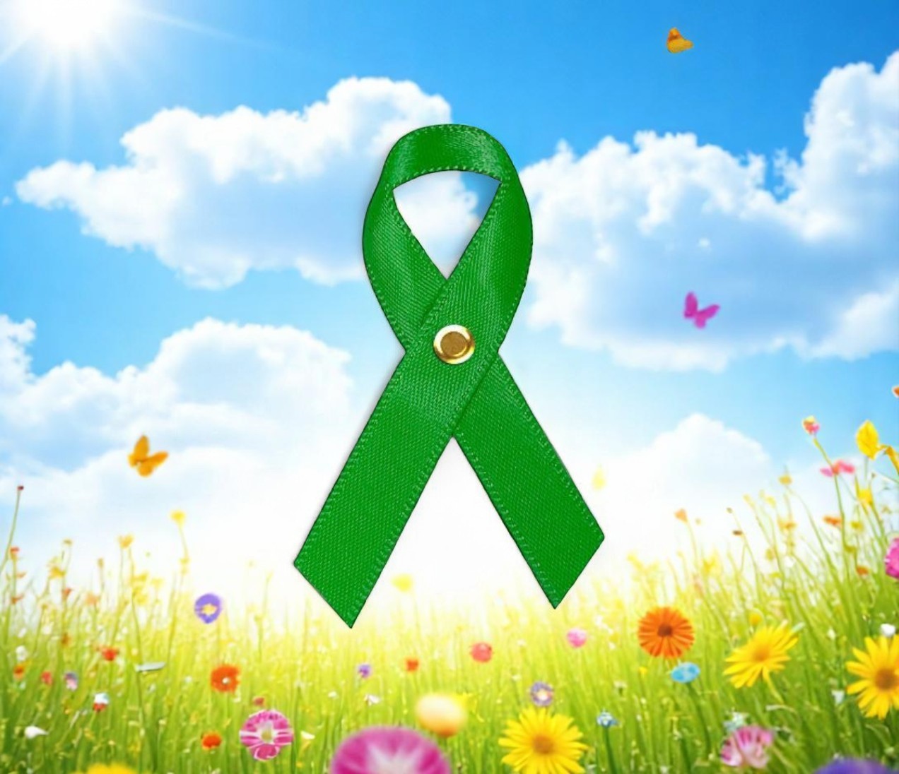 Mini Green Cancer Ribbon, Awareness Ribbons - Pack of 10
