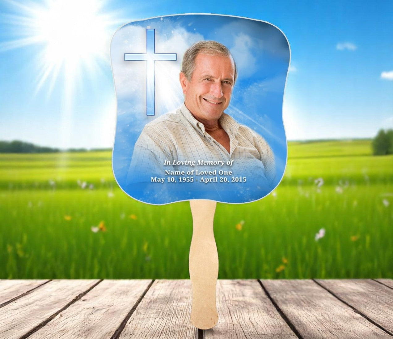 Heaven Memorial Fan With Wooden Handle (Pack of 10)
