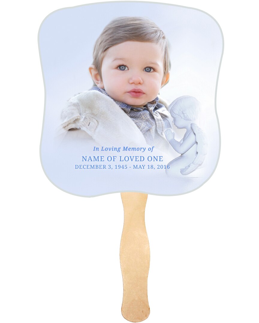 Cherub Angel Memorial Fan With Wooden Handle (Pack of 10)