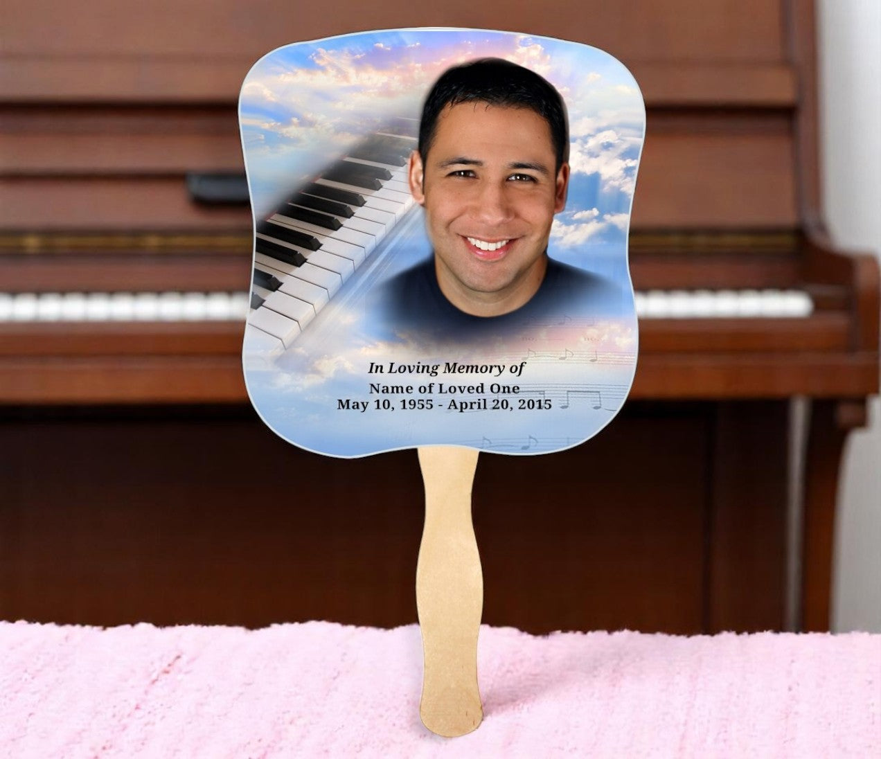 Ivory Memorial Fan With Wooden Handle (Pack of 10)