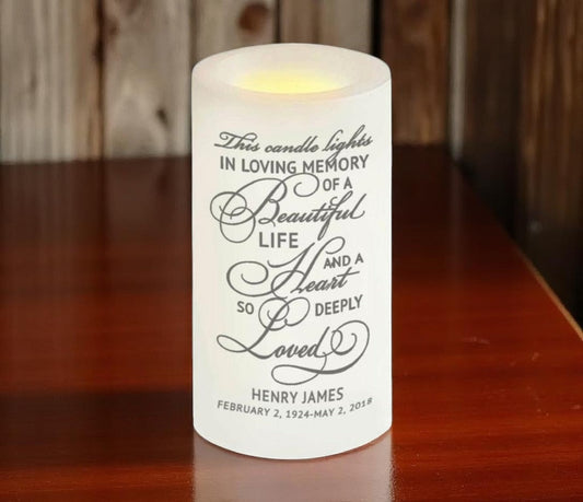 Beautiful Life LED Flameless Personalized Memorial Candle