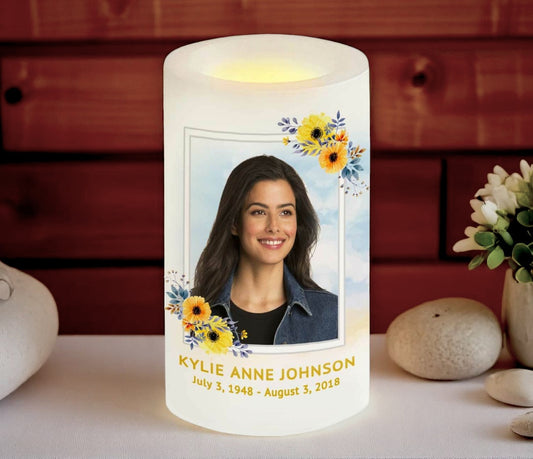 Framed Floral Personalized LED Memorial Candle