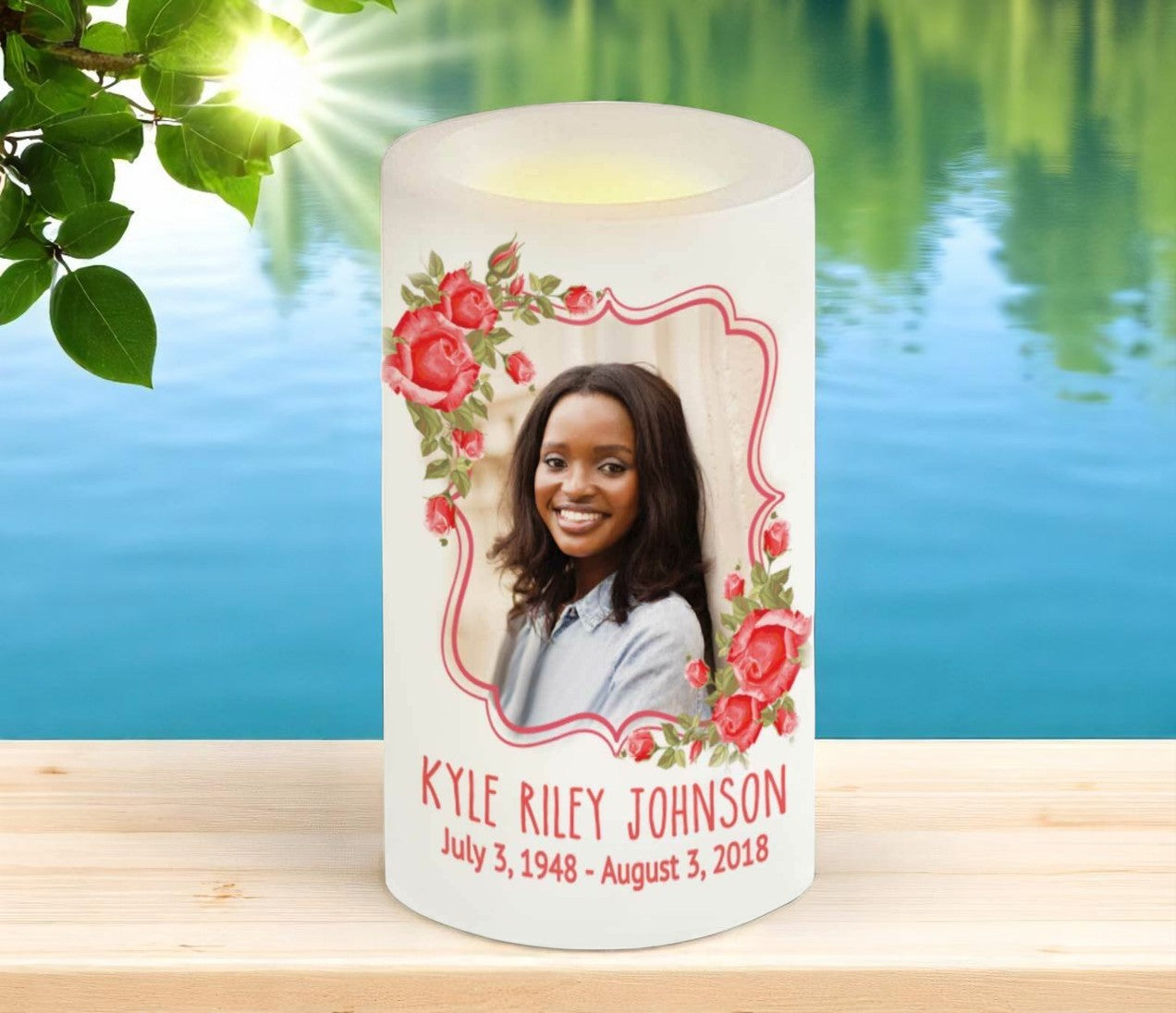 Red Roses Personalized Flameless LED Memorial Candle