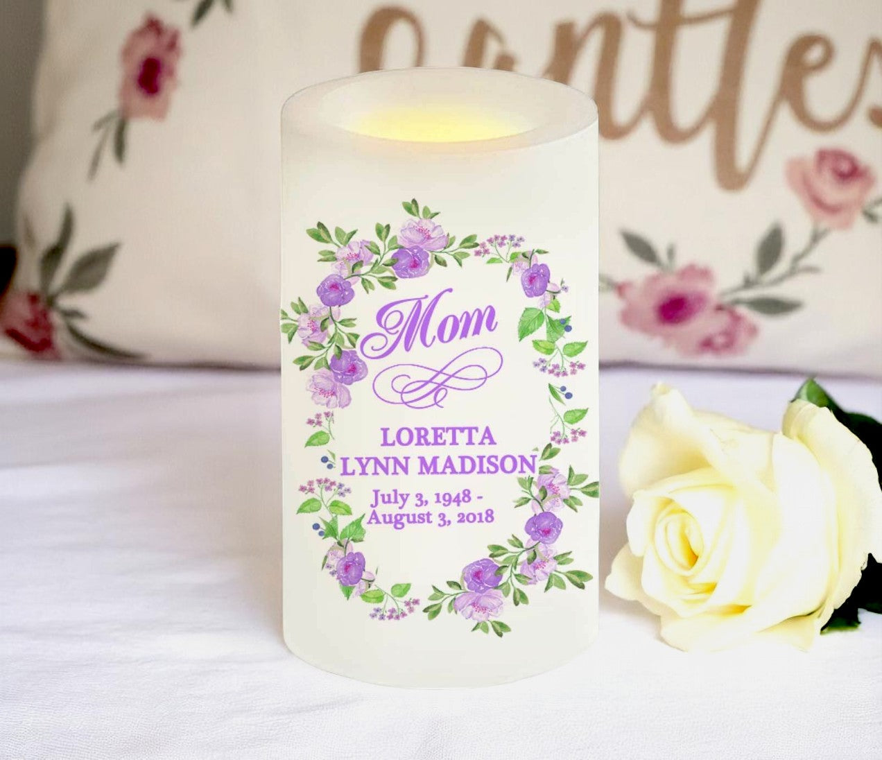 Lavender Personalized Flameless LED Memorial Candle