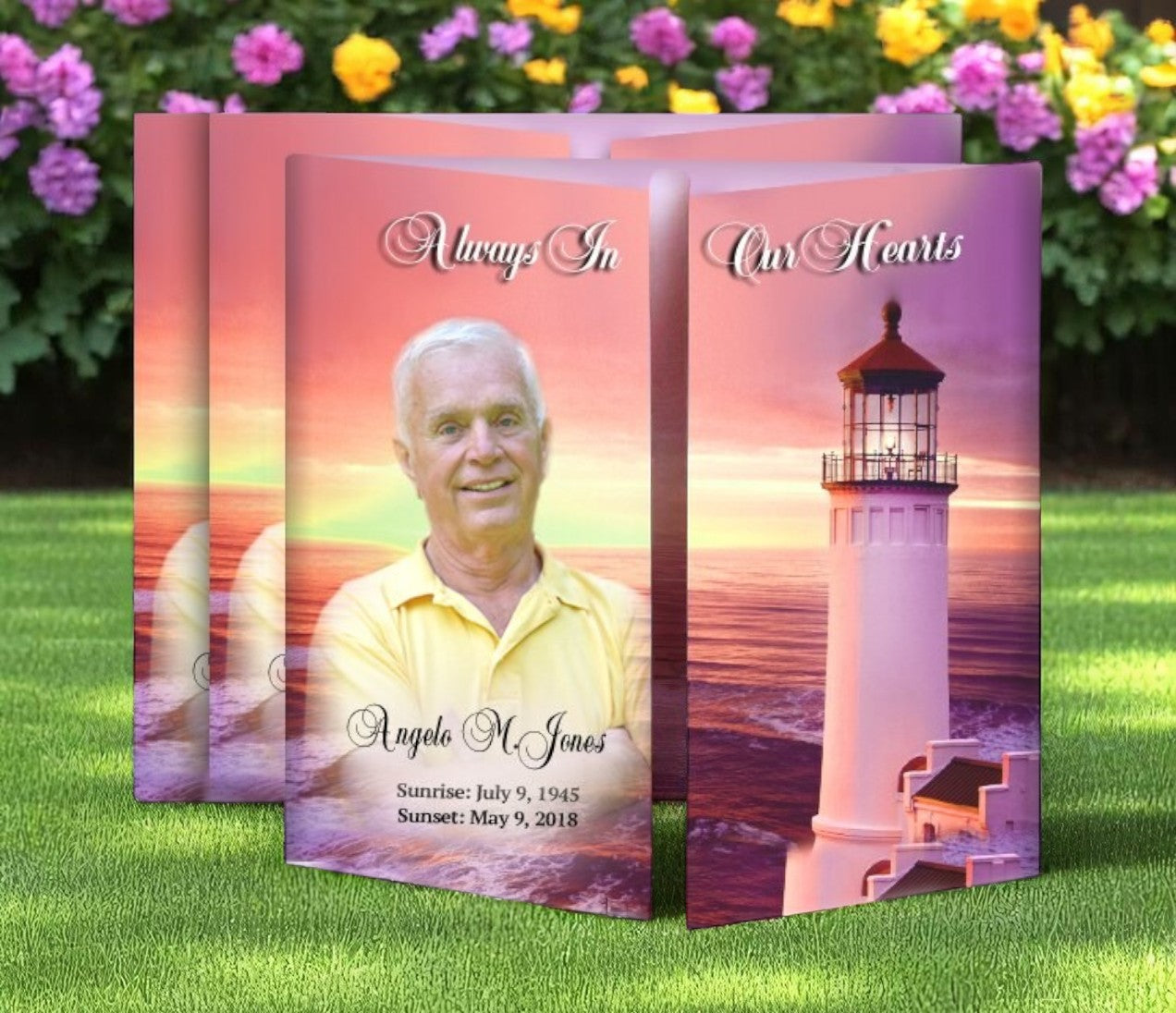 Lighthouse Sunset Gatefold Funeral Program Design & Print (Pack of 50)