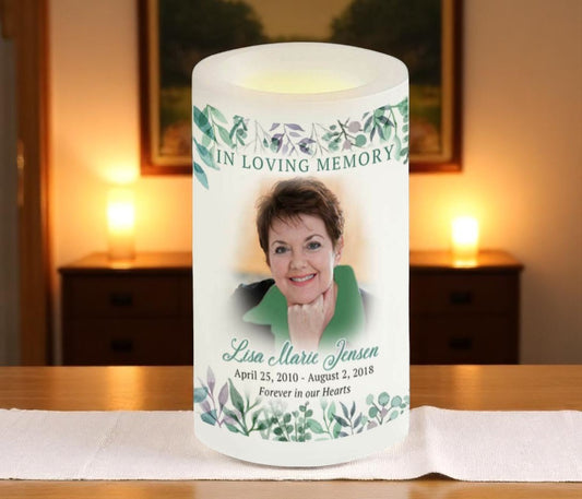 Eucalyptus Personalized Flameless LED Memorial Candle