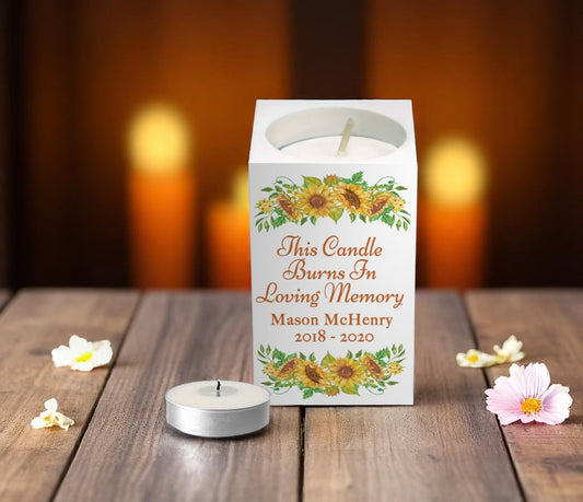 Sunflowers Personalized Mini Memorial Tea Light Candle Holder