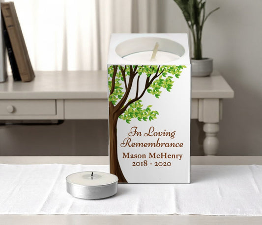 Oak Tree Personalized Mini Memorial Tea Light Candle Holder