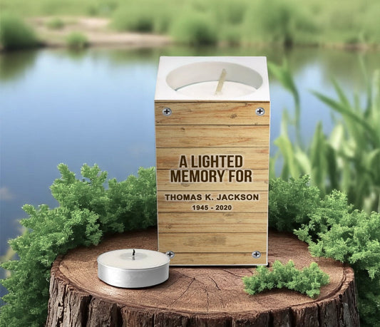 Faux Wood Tea Light Memorial Candle Holder