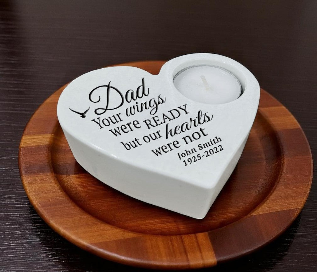 Dad Wings Stone Heart Tea Light Memorial Candle Holder