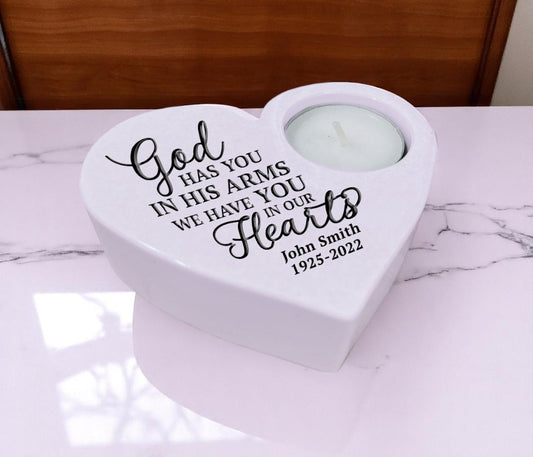 God's Arms Stone Heart Tea Light Memorial Candle Holder