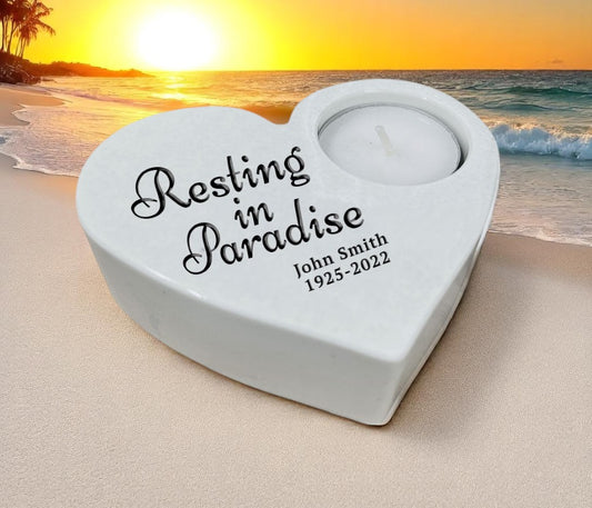 Resting In Paradise Stone Heart Tea Light Memorial Candle Holder