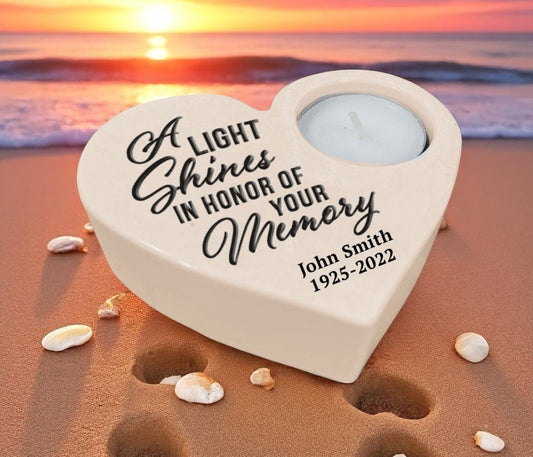 Light Shines Stone Heart Tea Light Memorial Candle Holder