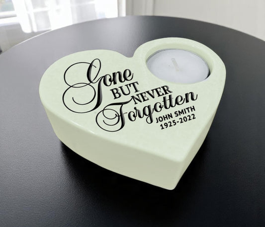 Gone Never Forgotten Stone Heart Tea Light Memorial Candle Holder