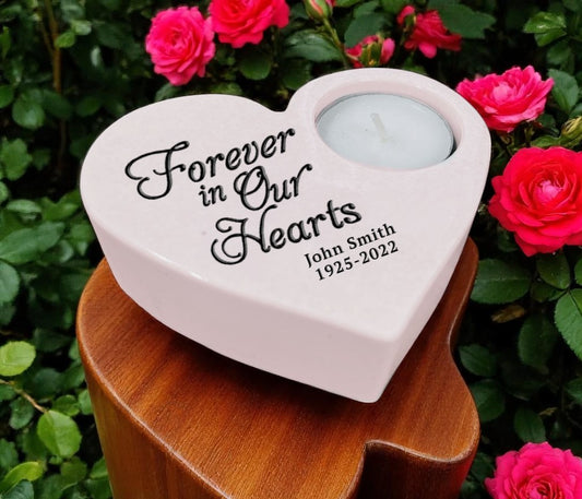 Forever In Our Hearts Stone Tea Light Memorial Candle Holder
