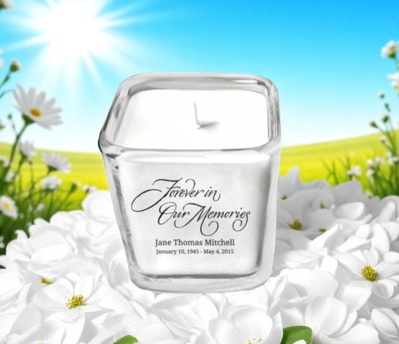 Forever In Our Memories Glass Cube Memorial Candle