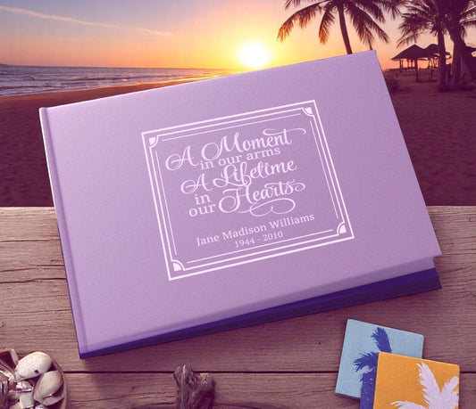 A Moment In Our Arms Linen Funeral Guest Book