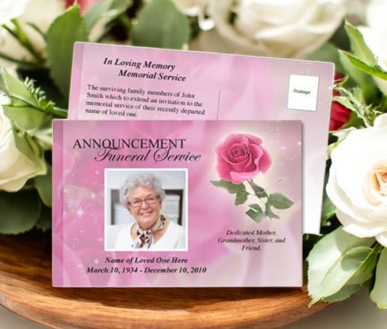 Petals Funeral Announcement Postcard Template