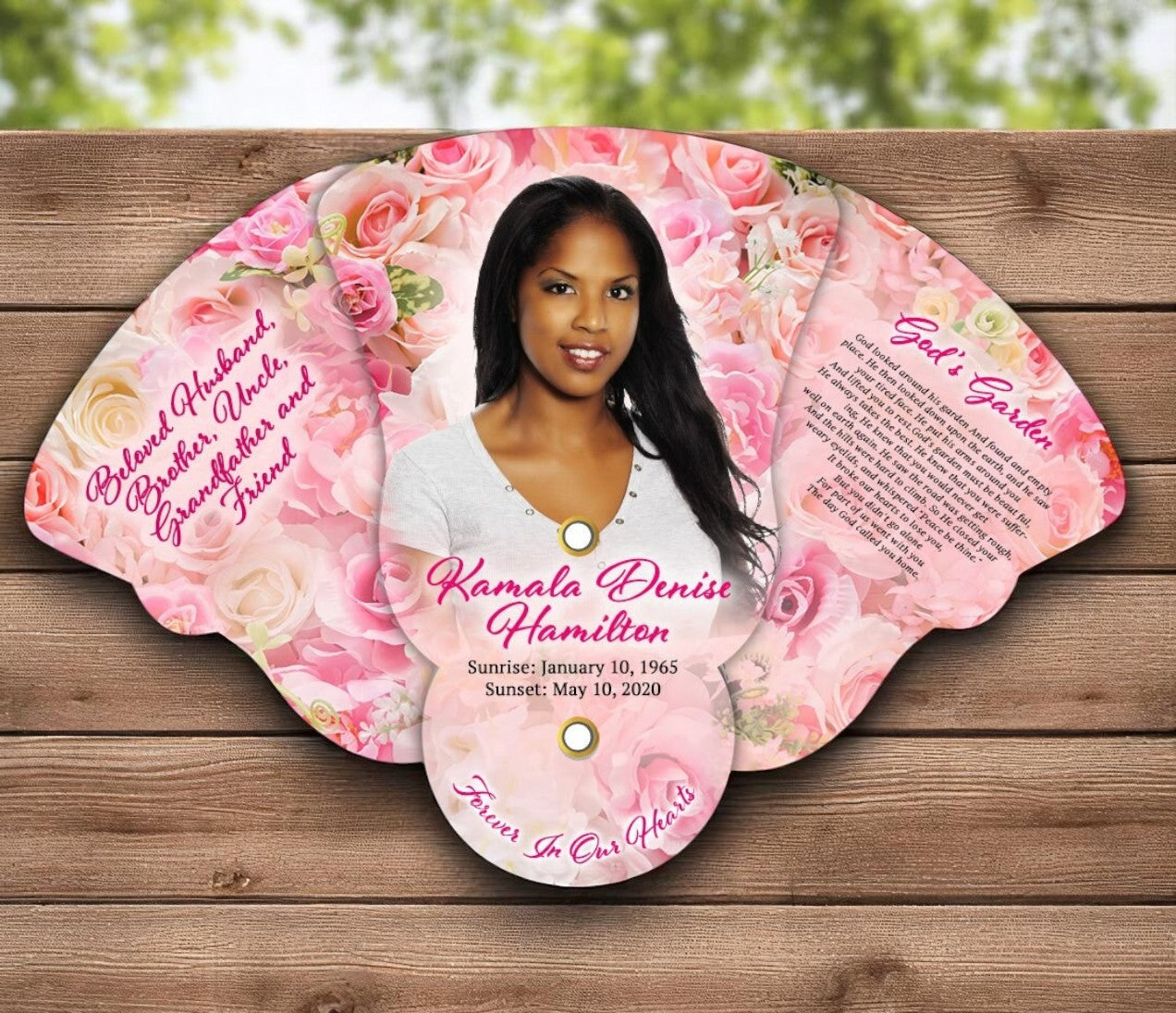 Pink Petals Folding Memorial Fan (Pack of 10)