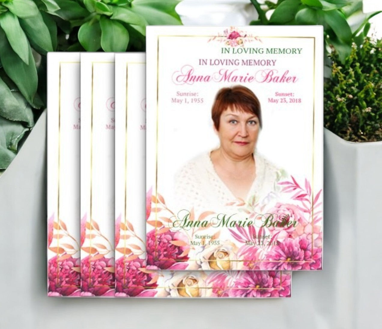 Pink Flowers Memorial Card Design & Print (Pack of 50)