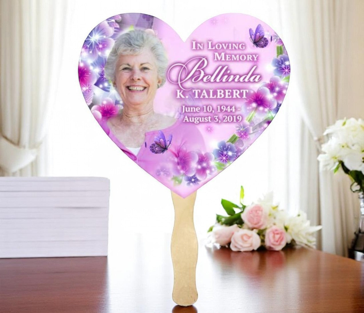 Butterflies Memorial Fan With Wooden Handle (Pack of 10)