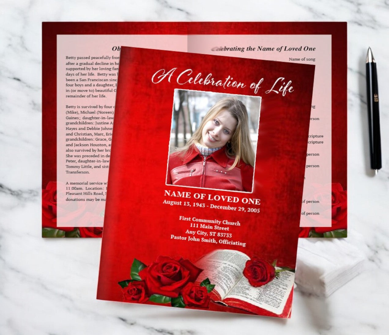 Rose Bible Funeral Booklet Template