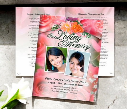 Rosy Large Funeral Booklet Template