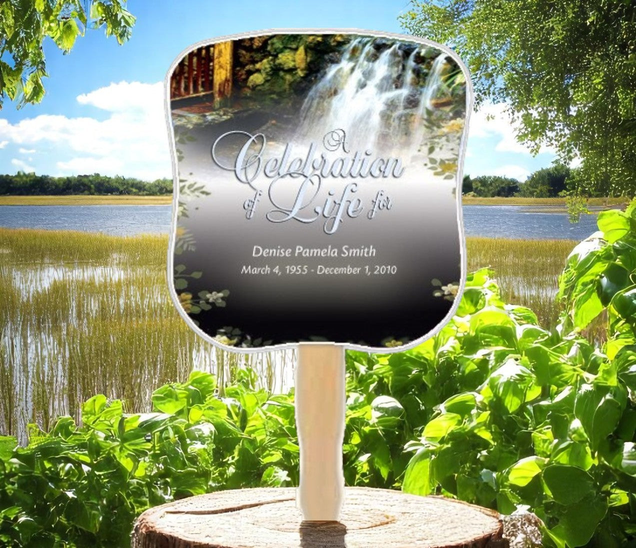 Serene Memorial Fan With Wooden Handle (Pack of 10)