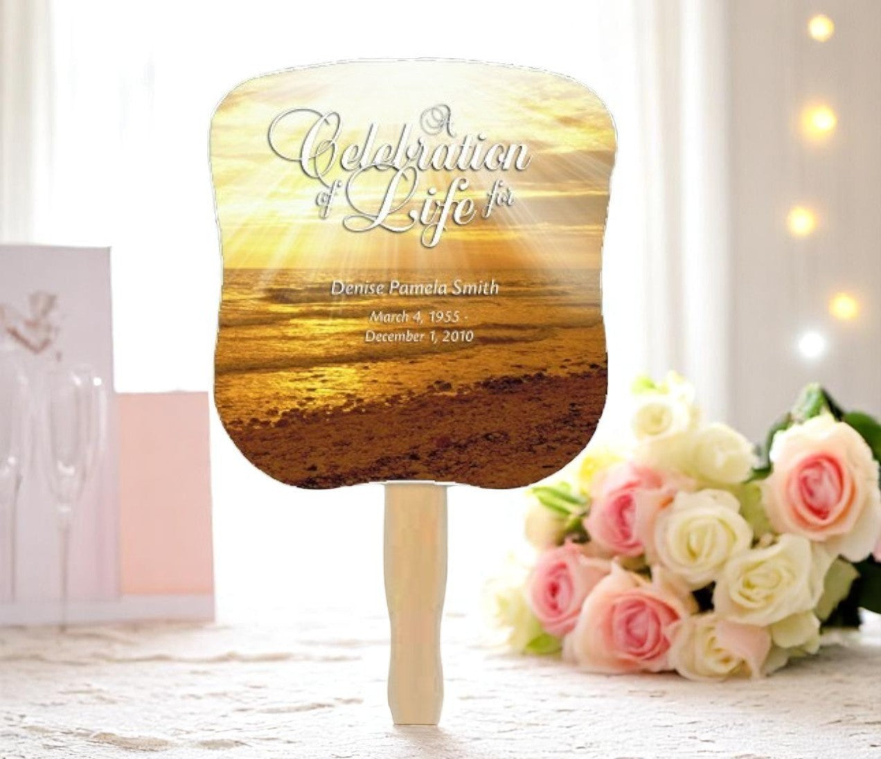 Shine Memorial Fan With Wooden Handle (Pack of 10)