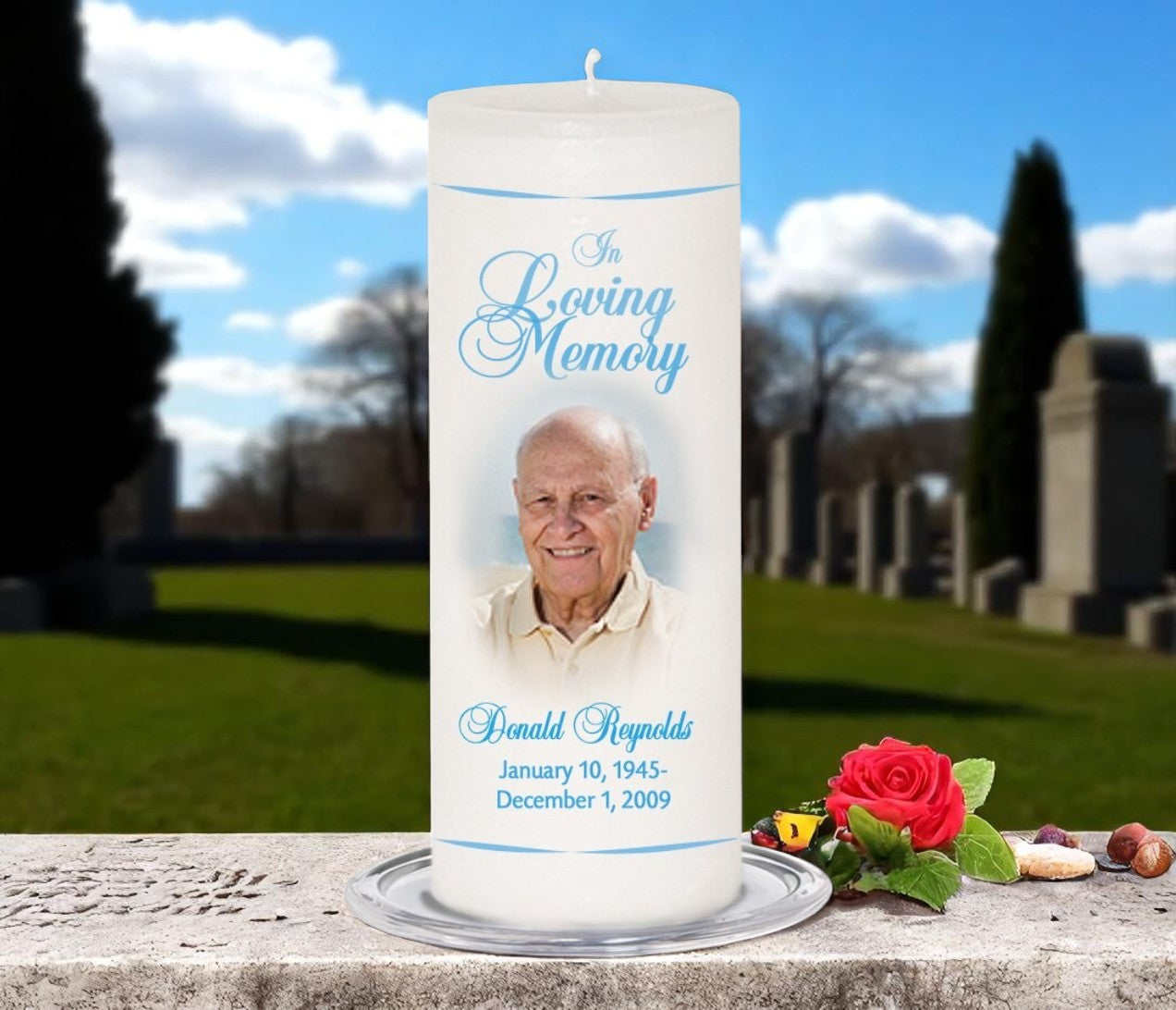 Simple Personalized Wax Pillar Memorial Candle