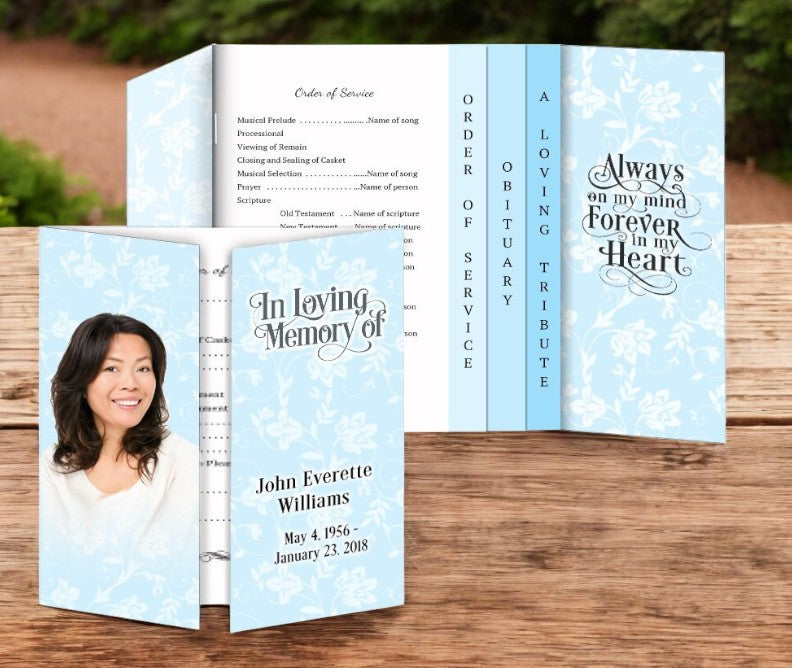 Soft Blue Gatefold-Graduated Combo Funeral Program Design & Print (Pack of 50)