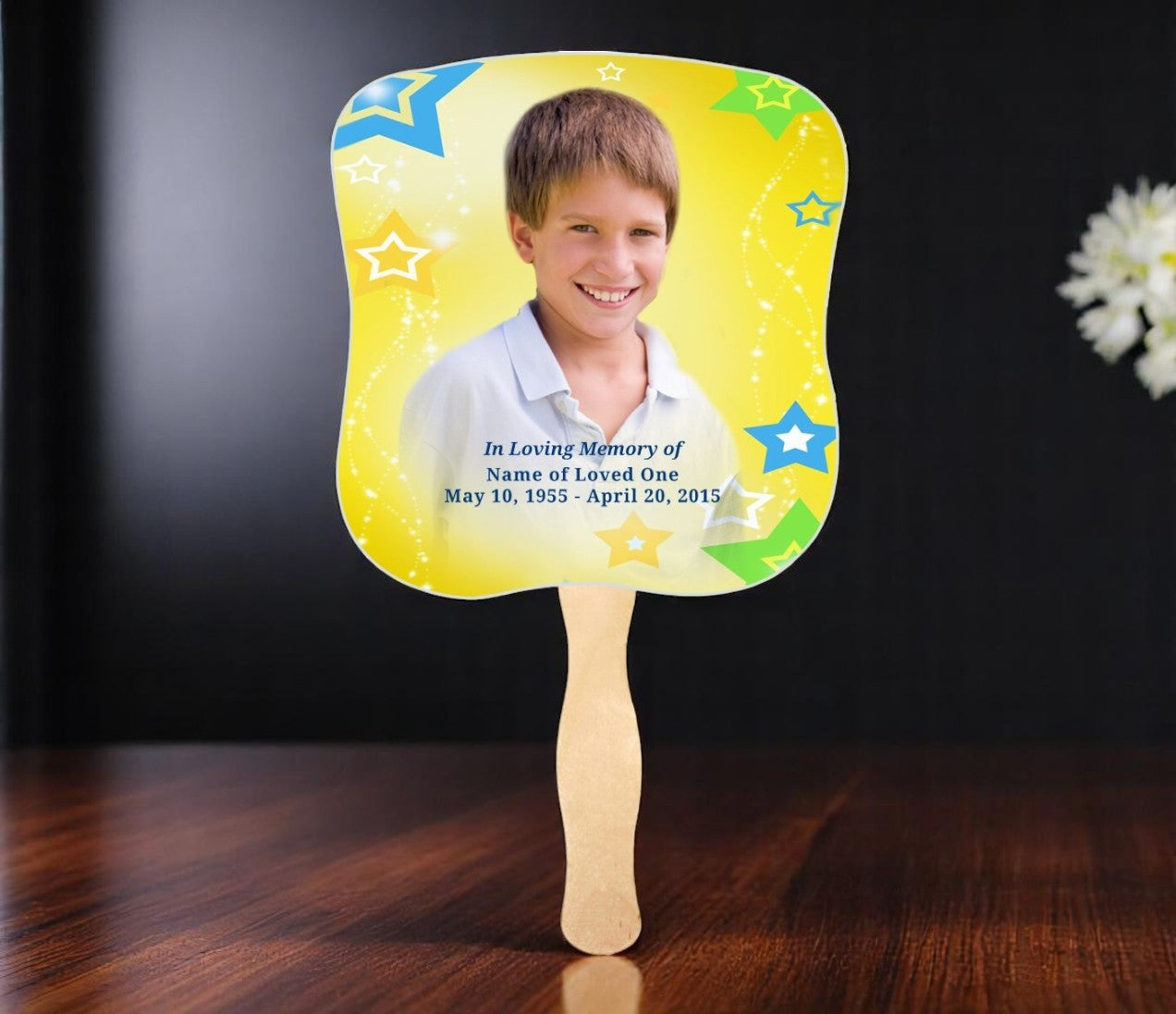 Starry Memorial Fan With Wooden Handle (Pack of 10)